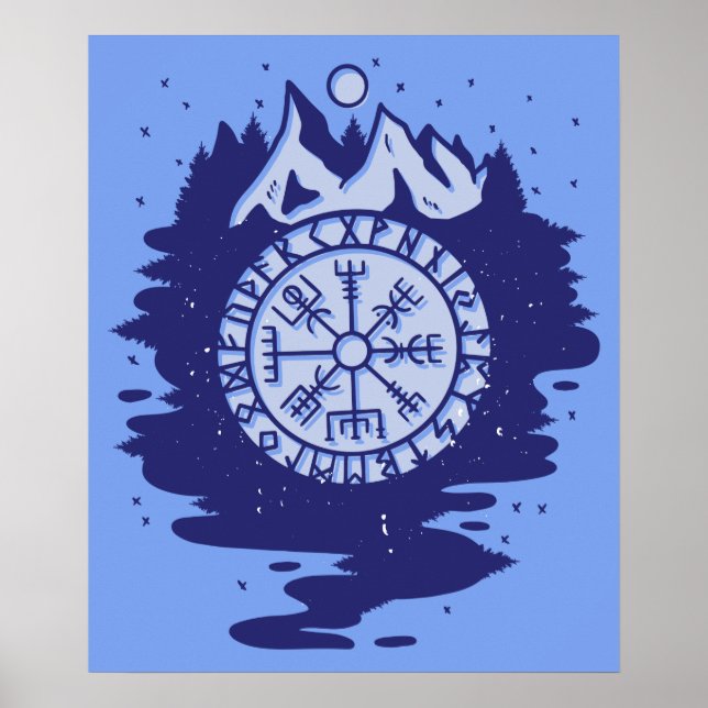 Poster Símbolos Nórdicos Viking Compass (Frente)