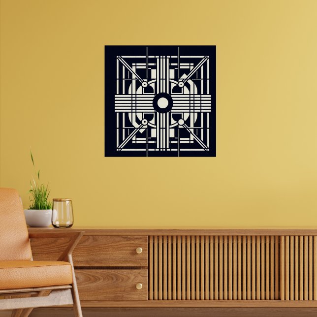 Poster Simetria Geométrica Monocromática - Linha de Abstr (Sala de Estar 2)