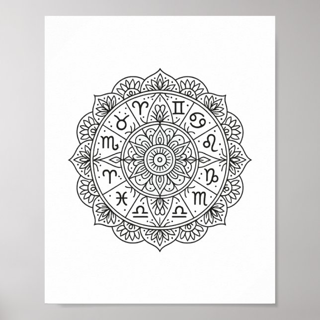 Poster Simetria Zodiac Mandala Mística (Frente)