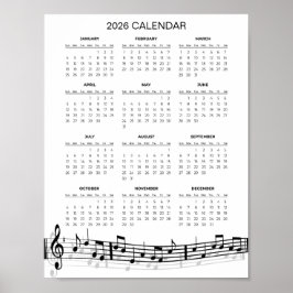 Poster Simple 2026 Calendar with Musical Notes | 