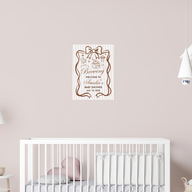 Poster Simple Baby Is Brewing Doodle Coffee Baby Shower (Berçário 2)