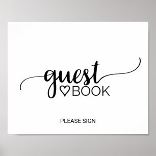 Pôster Simple Black Calligraphy Guest Book Sign