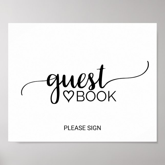 Pôster Simple Black Calligraphy Guest Book Sign (Frente)