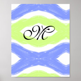 Poster simple blue green watercolor abstract monogram