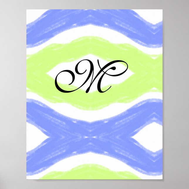 Poster simple blue green watercolor abstract monogram  (Frente)