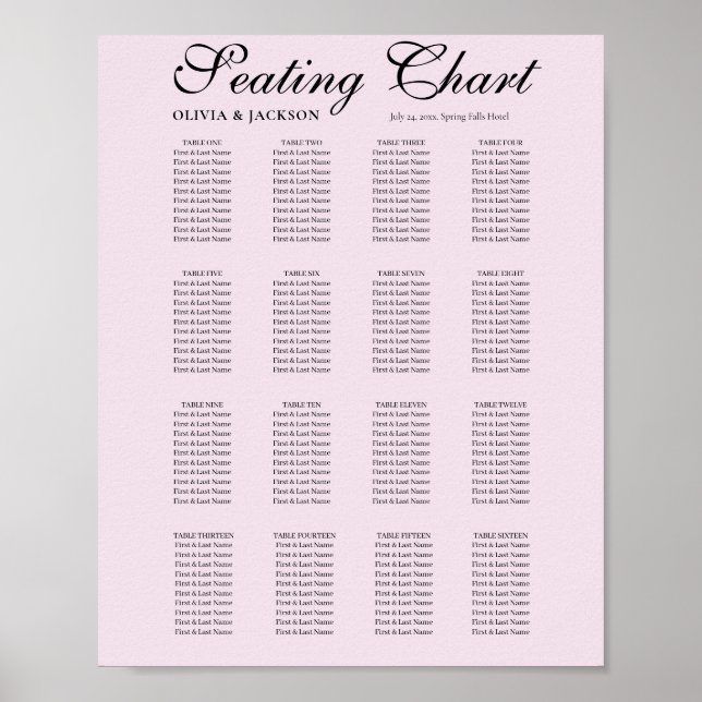 Poster Simple Blush Pink Wedding Seating Chart (Frente)