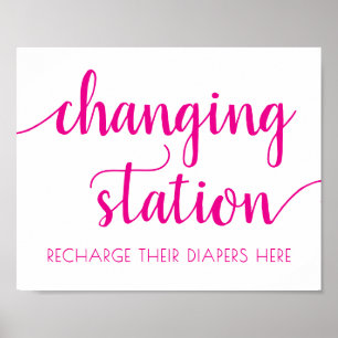 Poster Simple Changing Station   Hot Pink Party Event