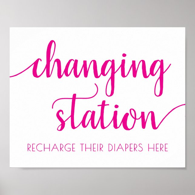 Poster Simple Changing Station | Hot Pink Party Event (Frente)