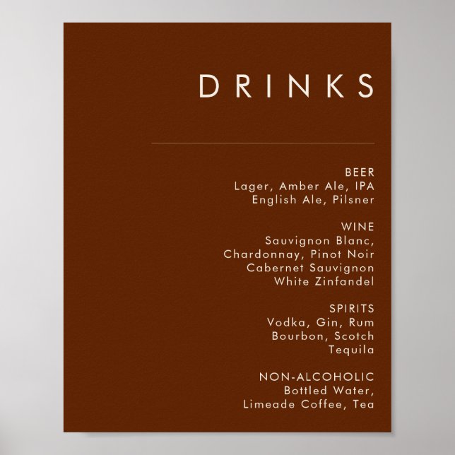 Poster Simple Desert | Sinal de Menu de Bebidas Dark Cinn (Frente)