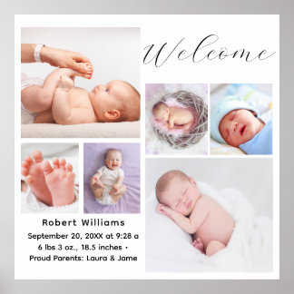 Poster Simple Elegant Baby Girl Photo Birth Date Stats