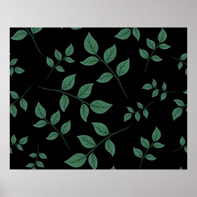 Poster Simple Elegant Botanical Green Leaves Pattern | (Frente)