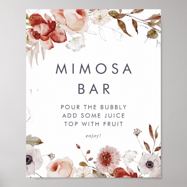 Poster Simple Floral Bridal Shower Mimosa Bar Sign (Frente)