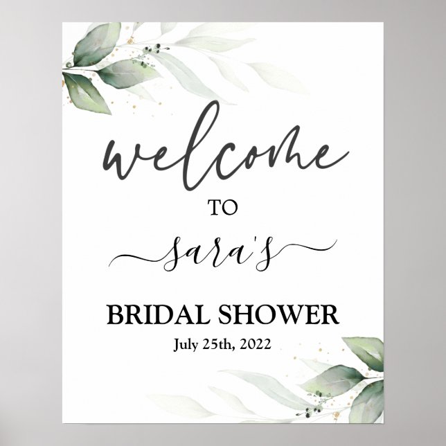 Poster Simple Greenery Bridal Shower Welcome sign (Frente)