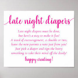 Poster Simple Hot Pink Late Night Diapers | Baby Shower