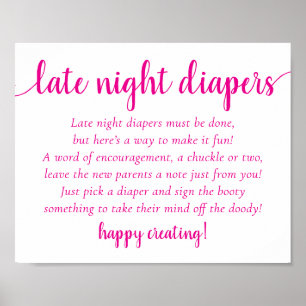 Poster Simple Hot Pink Late Night Diapers   Baby Shower