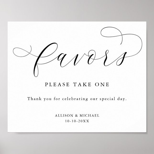 Poster Simple modern black white favors sign (Frente)
