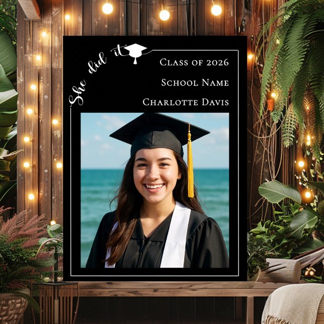 Poster Simple modern photo black Graduation Party welcome (Criador carregado)