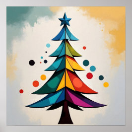 Poster Simple Pop Art Geometric Christmas Tree and Circle