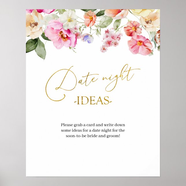Poster Simple Spring Floral Date Night Idea Game Sign (Frente)