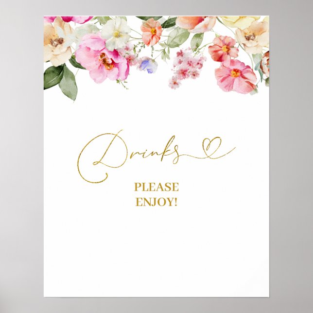 Poster Simple Spring Floral Drinks Party Sign (Frente)