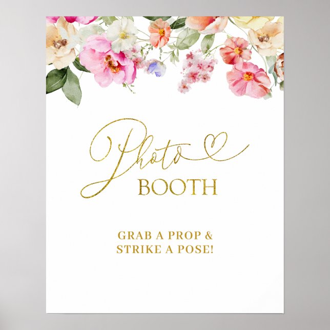 Poster Simple Spring Floral PhotoBooth Party Sign (Frente)