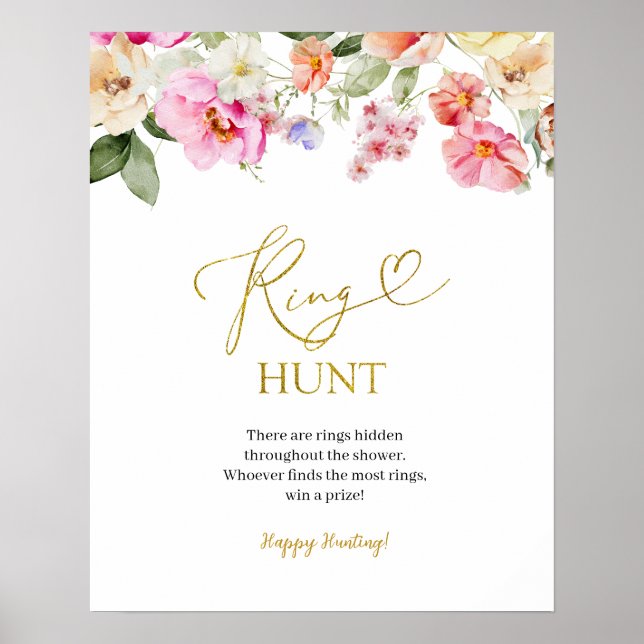 Poster Simple Spring Floral Ring Hunt Game Sign (Frente)