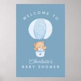 Poster Simple Teddy Bear Blue Balloon
