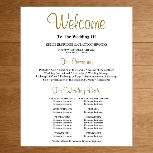 Poster Simple Wedding Ceremony Program (Criador carregado)