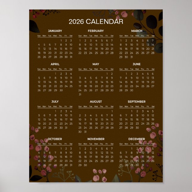 Poster Simple Yet Elegant Floral 2026 Calendar |  (Frente)