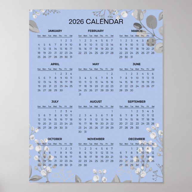 Poster Simple Yet Elegant Floral 2026 Calendar |  (Frente)