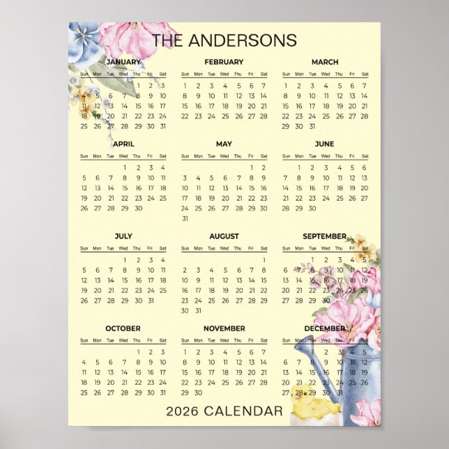 Poster Simple Yet Elegant Floral 2026 Calendar  |  (Frente)