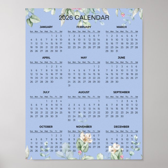 Poster Simple Yet Elegant Floral 2026 Calendar  |  (Frente)