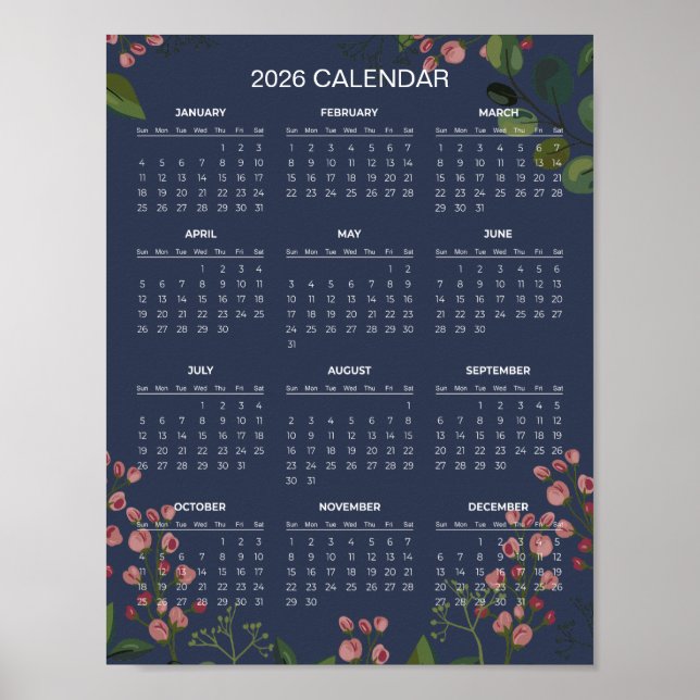 Poster Simple Yet Elegant Floral 2026 Calendar |  (Frente)