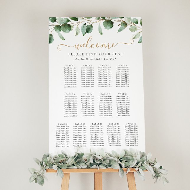 Poster Simples 13 Mesa Gráfico de Casamento Verde (Criador carregado)