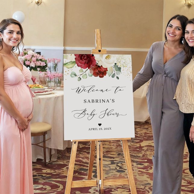 Poster Simples Bela Chá de fraldas Branco Floral (Criador carregado)