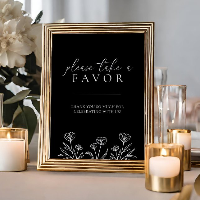 Poster Simples Black Modern Floral Sinal de Favor de Casa (Criador carregado)