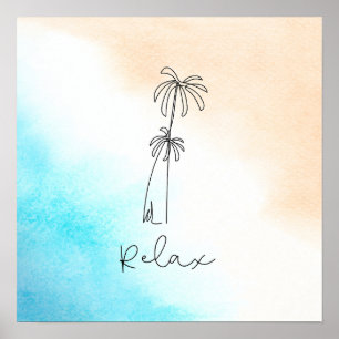 Poster Simples Blue White Beige Watercolor Beach Relax