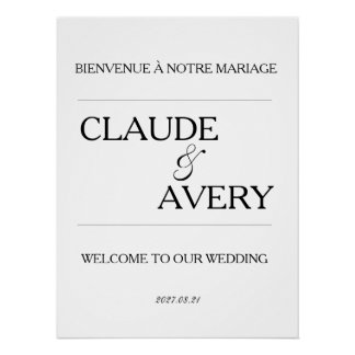 Pôster Simples Boas-Vindas de Casamento Bilíngue Francês-