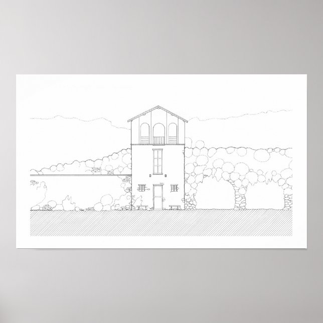 Poster Simples Casa russa Desenho preto e branco moderno (Frente)