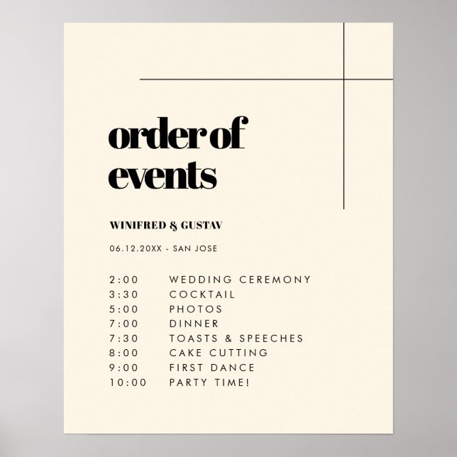 Poster Simples casamento elegante e chic Ordem dos evento (Frente)