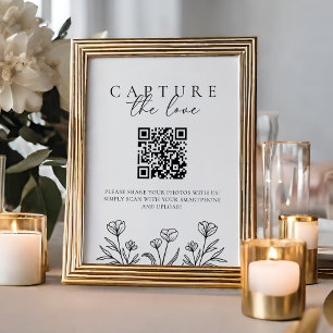 Poster Simples Casamento Floral Preto Captura O Sinal De
