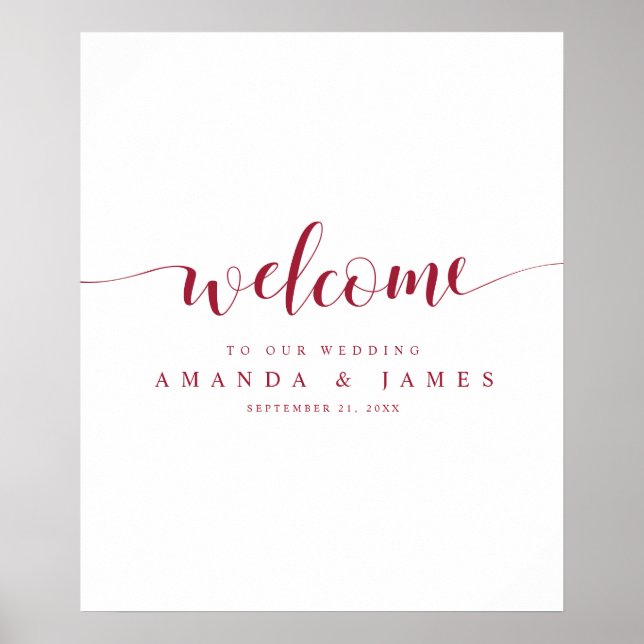 Poster Simples Casamento outono de Borgonha Moderna Bem-v (Frente)