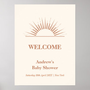Poster Simples Chá de fraldas Neutro Boho Sunshine Bem-vi