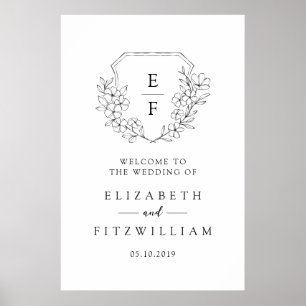 Poster Simples Cherry Blossom Monograma Crest Bem-vindo