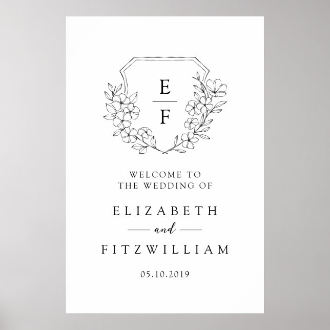 Poster Simples Cherry Blossom Monograma Crest Bem-vindo (Frente)