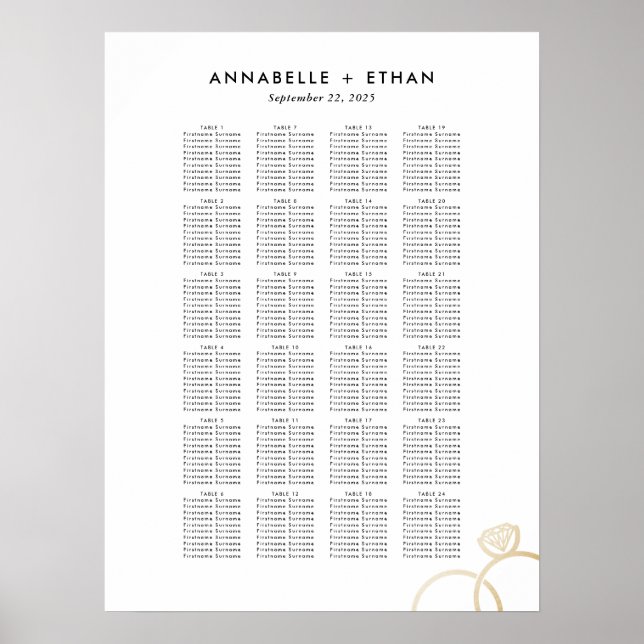 Poster Simples Dourado Gráfico de Casamento de Anéis Mode (Frente)