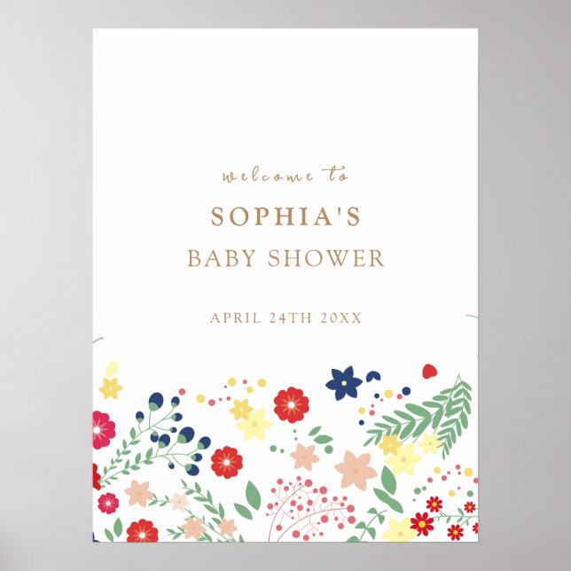 Poster Simples Elegante Chá de fraldas de Flor Selvagem B (Frente)