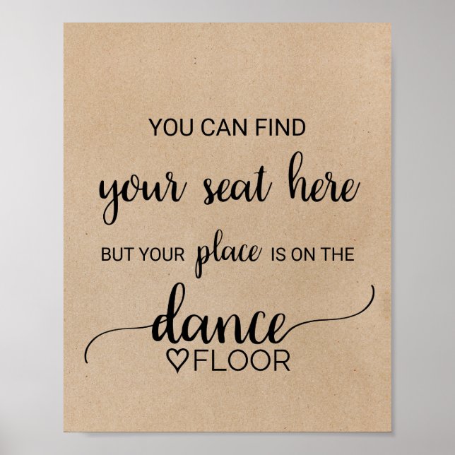 Poster Simples Faux Kraft Calliografia Dance Floor Sinal (Frente)