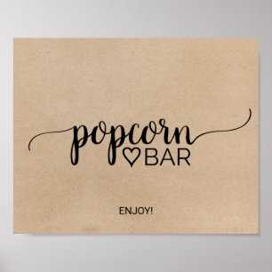 Poster Simples Faux Kraft Calliografia Popcorn Bar Sinal