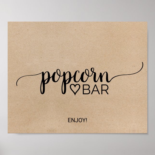 Poster Simples Faux Kraft Calliografia Popcorn Bar Sinal (Frente)